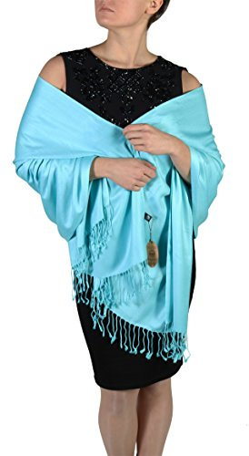 Pashmina Schal Tuch für Frauen - Quastenveredelung - Kostenloser Aufhänger (Über 20 Farben) Handgefertigt (Türkis)
