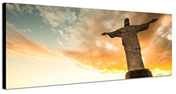 Augenblicke Wandbilder Keilrahmenbild Wandbild 150x50cm Rio De Janeiro Statue Sonnenuntergang