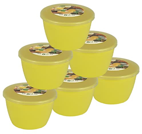 Just Pudding Basins Pastel Colours 1/2 Pint 0.5pt Basin and Clear Lid Pack of 6 Plastic Steaming Bowls Primrose Yellow (Yellow)