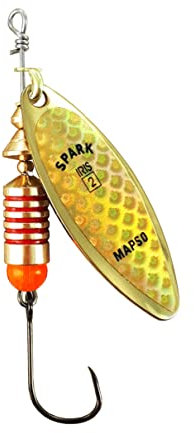 MAPSO - 5 Cucharillas de Pesca Spark-2 Oro-Iris-Oro 7 GMS. Anz Simple sin Muerte