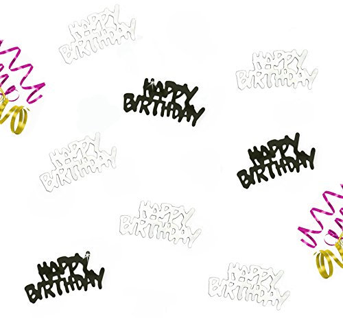 Oblique Unique® Happy Birthday Schwarz Silber Geburtstag Tisch Konfetti mit Spiegeleffekt - über 150 Stück