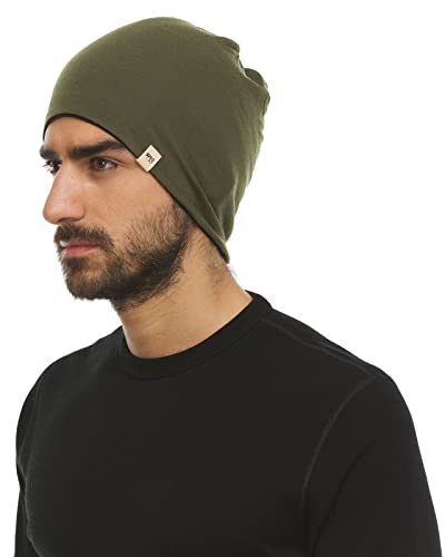 Merino Wool Reversible Beanie - Wendbare Mütze aus Merinowolle - Olivgrün/Schwarz