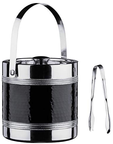 Premier Housewares Ice Bucket, Stainless Steel, Black, H17 x W16 x D16cm