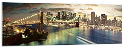 Panorama Bilder auf Glas 160x50cm Glasbild Amerika Architektur New York Groß XXL Wanddeko Bild im Glas Schlafzimmer Küche Wandbilder Dekoration Wohnzimmer Modern Wand Kunstdruck Art GAB160x50-0226