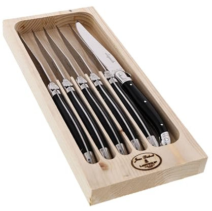 LAGUIOLE Dubost Steakmesser, schwarz, Wellenschliff, color Steakbesteck / Besteck, für 6 Personen, mit Echtheitszertifikat,!-spülmaschinenfest-Geschenk -, aus Frankreich)