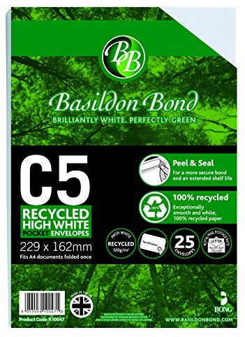 Bong Basildon Bond C5 Recycled White 120gsm Peel & Seal Pocket, Pack 25 Envelopes R10047