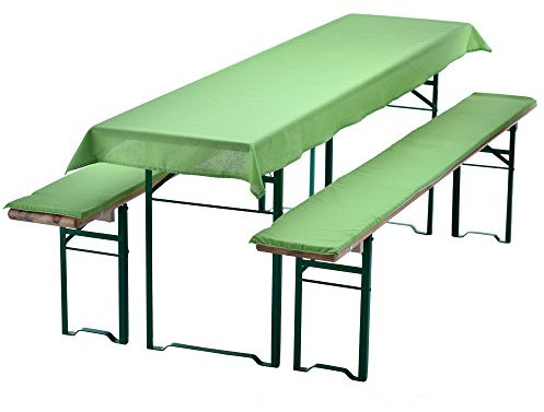 DILUMA | Bierbankauflagen Set Grün | 1x Tischdecke 240x90 cm für 220x70 cm Biertische und 2X gepolsterte Bierbankauflage 220x25 cm | Auflagen Set für Bierzeltgarnitur | Gepolstert, ÖkoTex100