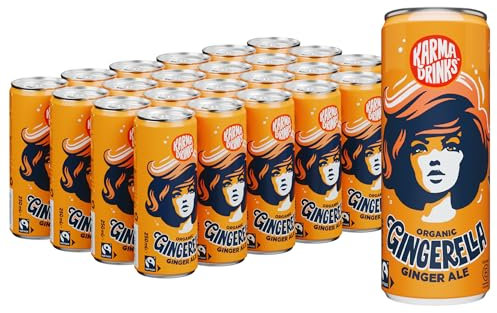 Karma Drinks Gingerella Ginger Ale (250ml x 24 Cans Soft Drink), Organic, Gluten Free Ginger Drink, Natural Ingredients, FairTrade, Vegan Friendly, No GMO, Carbonated Fizzy Drinks 24 Pack