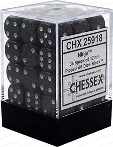 Chessex 12mm Speckled Ninja Polyhedral Dice Set – Compatible with Dungeons & Dragons (D&D), Pathfinder & Other Tabletop RPGs – Includes 36 Dice: D6