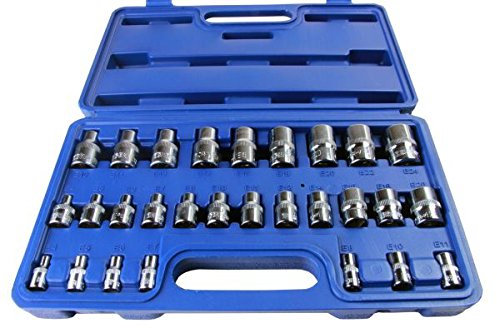 US Pro Bergen 28pc 1/4'', 3/8'' & 1/2'' DR External Star, E-Torx Sockets Set