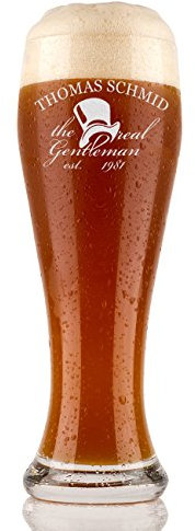 Bierglas mit Gravur Weizenbierglas 0,5l - Geschenke für Männer - personalisierte Weizenglas - Geschenkidee Vatertagsgeschenk für Männer - Das Geschenk zum Vatertag - Motiv Real Gentleman