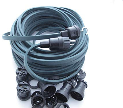 IKu ® GMBH Illu Lichterkette 25 M - 40 Fassungen Bausatz E 27 Montierter Stecker und Endstück Garten Party Lichterkette
