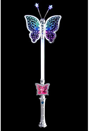Smiffys Baguette magique papillon, argent, lumineux, multifonction, 40cm / 16in