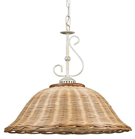 Helios Leuchten 2020710/W Deckenlampe Korblampe natur-farbig | Rattanlampe Rattanleuchte rustikal Landhausstil | Pendellampe Pendelleuchte Rattan | Hängeleuchte 1xE27