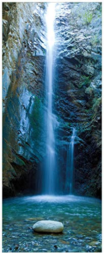 Wallario Glasbild Wasserfall bei Sonneneinfall - 32 x 80 cm Wandbilder Glas in Premium-Qualität: Brillante Farben, freischwebende Optik