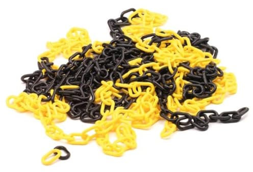 Perel Absperrkette zum Markieren, Absichern oder Absperren von Gefahrenzonen, Baustellen, Bereichen und Wegen, Innen- und Außenbereich, Kunststoff, Schwarz/Gelb, 10 m, 6 mm