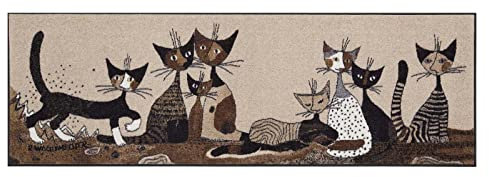 Salonloewe Rosina Wachtmeister Fußmatte Serafino & Friends 60x180 cm Katzen bunt Läufer Wohn-Teppich waschbar