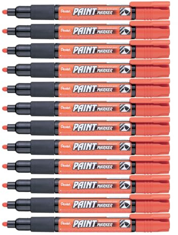 Pentel MMP20-FO Permanent-Marker 2,0 mm Rundspitze Lackmarker, 12 Stück, orange