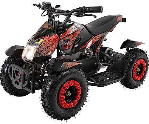 Actionbikes Motors Kinder Quad Elektro ATV Cobra | 𝟑𝟔 Volt 𝟖𝟎𝟎 Watt Motor bis 𝟑𝟎 km/h - Kinderquad - Pocket Quad - Safety Touch Fußschalter - Miniquad - Für Kinder ab 6 Jahren (Rot/Schwarz)
