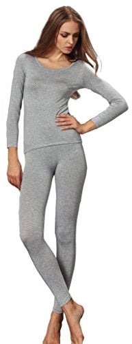 Liang Rou Women's Crew Neck Top & Bottom Ultra Thin Thermal Underwear Set Grey S