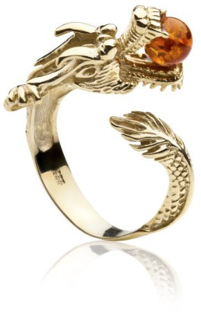 InCollections Damen-Ring 333/000 Gold mit Bernstein Größe von 52-64 verstellbar, Drachen 0020173415100