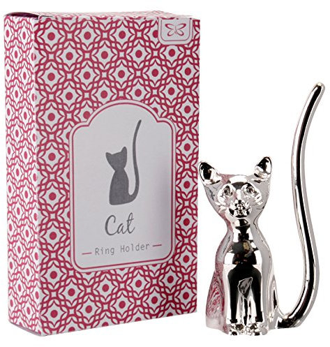 Unbekannt Katze Schmuck Ring Halter, Metall silber Finish Organizer stehen – Box