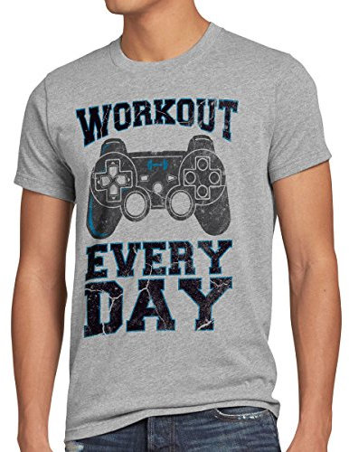 style3 Gamer Workout Herren T-Shirt Play Sport Station Controller ps Game, Größe:XL;Farbe:Grau meliert