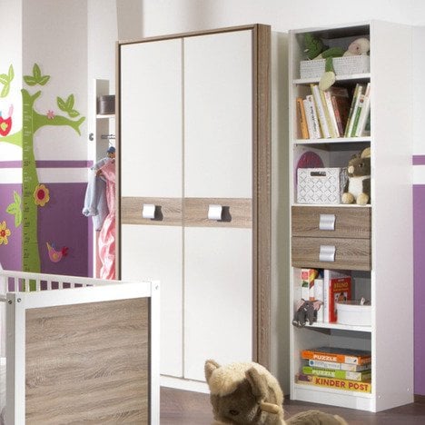 Wimex Kleiderschrank/ Drehtürenschrank Jette, (B/H/T) 95 x 198 x 56 cm, Weiß/ Absetzung Eiche Sägegrau