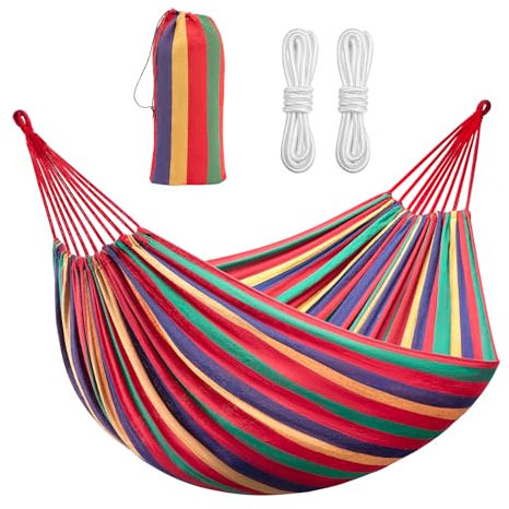 Signstek Hammock Garden Camping Swing Portable 2 Person Outdoor 190 x 150 cm Beach Travel sleeping Canvas 150kg Load Capacity (Red)