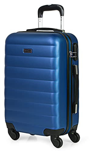 ITACA - Bagaglio A Mano Rigido Leggero Bagaglio A Mano 55X40X20 con 4 Ruote Silenziose Trolley Cabina Viaggio Aereo Ergonomico Durevole. Compatibile Ryanair, Blu