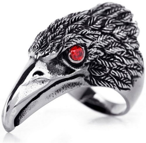 JewelryWe Adler Ring Herren Edelstahl: Biker Herren-Ring Retro Punk Adler Falke mit Rot Augen Fingerring Männer Band Ring mit Gravur Geschenk Schwarz Silber Größe 54