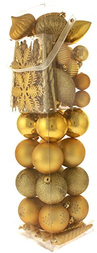WeRChristmas Shatterproof Deluxe Variety Christmas Tree Baubles, 72-Piece - Gold