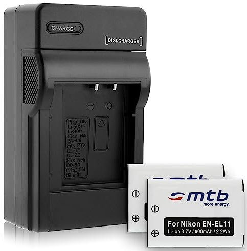 2X Akku + Ladegerät (KFZ, Netz) kompatibel mit Nikon EN-EL11, Coolpix S550 / kompatibel mit Olympus/kompatibel mit Pentax - Siehe Liste