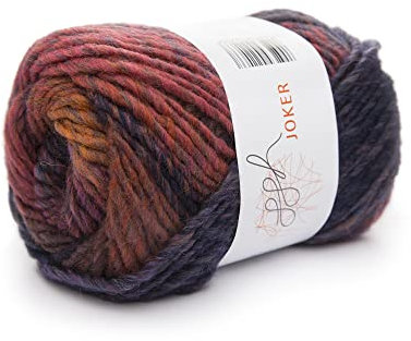 ggh Joker - Schurwolle Mischung - 50g Wolle zum Stricken oder Häkeln - Dicke Wolle mit Farbverlauf - Farbe 018 - Lila-Braun meliert