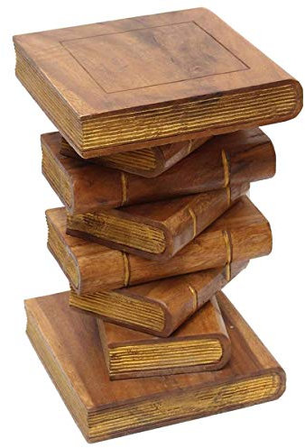 Oriental Galerie Nachttisch Beistelltisch Bücherhocker Tisch Hocker Buch Stapel Holz 50cm Groß, Farbe:Braun Gold
