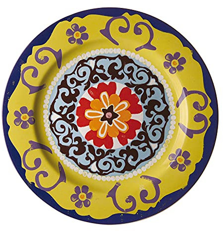 Rose & Tulipani - Vassoio Rotondo con Decori e Fantasie del Mediterraneo in Gres, Idea Regalo, Linea Nador, Ø 30 cm