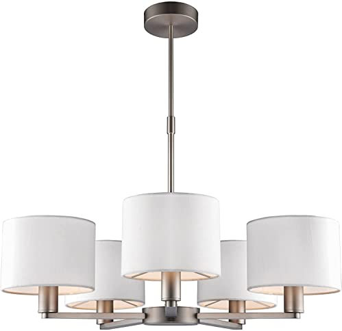 Endon 60257 Daley Matt Nickel 5 Light Adjustable Pendant Ceiling Light with Faux Silk Shades