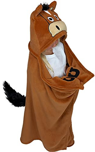 Lazy One Tragbare Kapuzendecke für Kinder, Tier-Kapuzendecke (Pferd, braune Decke)