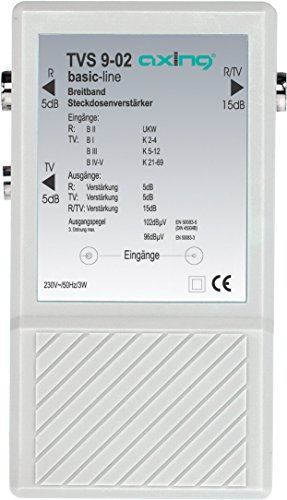 Axing TVS 9-02 Amplificatore per antenna TV e radio digitale terrestre, 3 Uscite, 15 dB, 47-862 MHz