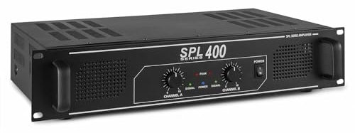 SkyTec SPL400 PA Verstärker Endstufe 400 Watt, mit 3-Band-Equalizer, 3 Kanal Input, Chinch, AUX, Amplifier ideal für kleine DJ Boxen, Clubs, Bars und Gastronomie, Schwarz