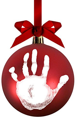 Pearhead Baby Handprint Christmas Ornament, Holiday Babyprints Ball Ornament, Baby's First Christmas Ornament, Babyprints DIY No Bake Handprint Or Footprint, with Included Paint, Red