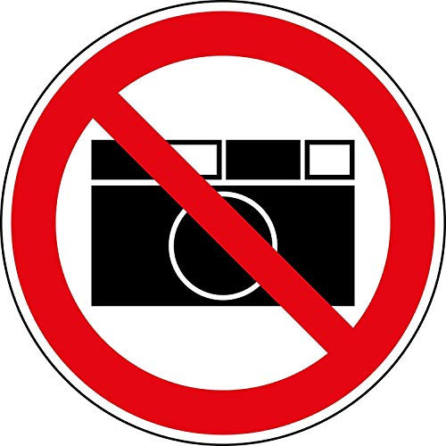 iSecur Verbots-Aufkleber Fotografieren verboten I rund Ø 9,5 cm I Benutzung von Kameras nicht gestattet I Verbotszeichen Fotografier-Verbot I hin093