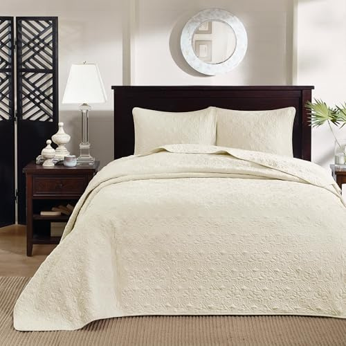 Madison Park Quebec Full Size Quilt Bedding Set - Ivory , Damask – 3 Piece Bedding Quilt Coverlets – Ultra Soft Microfiber Bed Quilts Quilted Coverlet