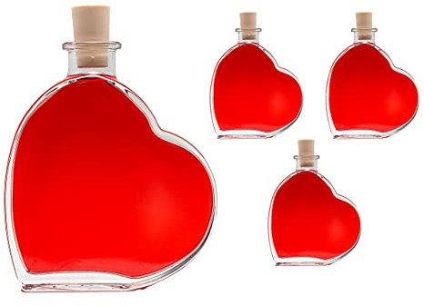 3 leere Glasflaschen 200ml Herzförmig Herz-Form Flasche Herzflaschen mit Korken 0,2 Liter l Likörflaschen Schnapsflaschen Essigflaschen Ölflaschen von slkfactory