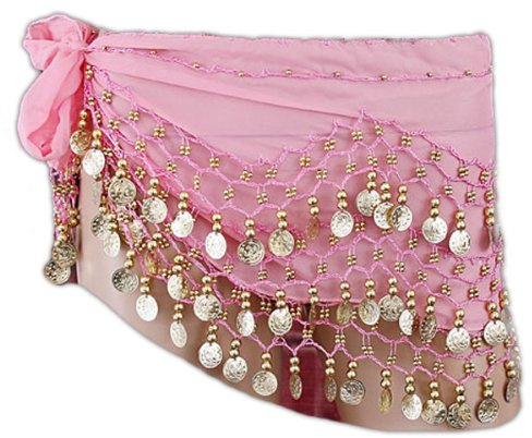 Baby Pink Belly Dance Wrap Hip Scarf Belt With Gold Coins