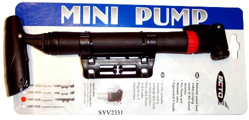 Beto - Mini Pompe Plastique Simple Effet Longueur 230Mm - Embout Réversible Presta/Schrader - Support Pompe Fixation Sur Porte Bidon - Noir