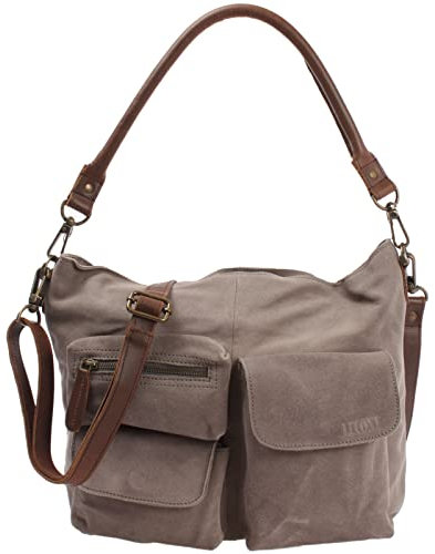 LECONI Schultertasche Ledertasche für Damen echtes Leder Natur großer Shopper Lederhandtasche für DIN A4 Damentasche Frauen Handtasche Veloursleder Wildleder 41x32x10cm grau LE0039-V