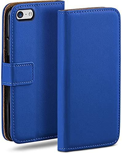 moex für iPhone 5c Hülle mit Kartenfach, Handyhülle klappbar 360 Grad Schutzhülle, PU Leder Handytasche iPhone 5c Klapphülle Flip Case, Blau