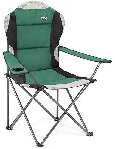 Trail High Back Folding Camping Chair, Luxury Padded Seat, Heavy Duty Tubular Steel, Cup Holder Armrest, Lightweight Portable, Outdoor Garden, Carry Bag