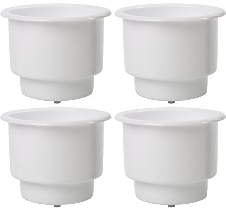 Amarine Made 4Pcs Recessed Drop in Plastic Cup Drink Can Holder with Drain for Boat, Cup Holder for Boat, Boat Cup Holders for Drinks, Plastic Cup Holder, Marine Cup Holder Insert, White